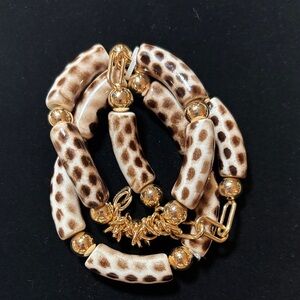 Leopard Print Gold Beaded Stretch Bracelet